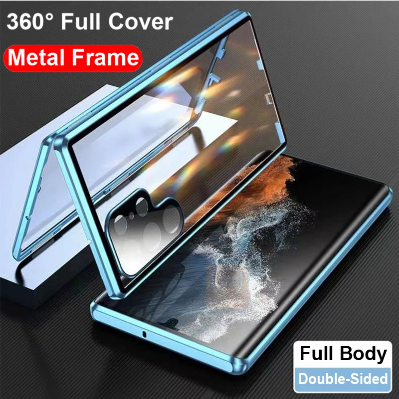 Case For Samsung Galaxy S24 Ultra Tempered Glass 360 Phone Cover For Samsung S24 Ultra Plus Case Magnet Full Body Flip Metal Bag