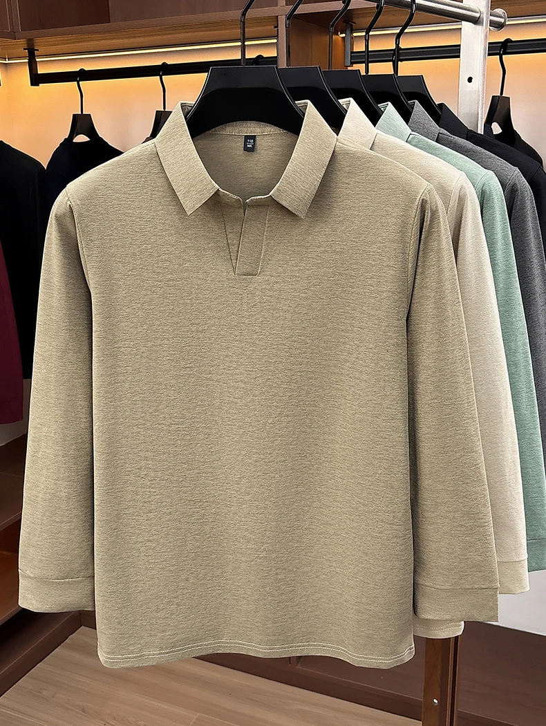 Herren Business Casual Langarm-Poloshirt Frühling Herbst Komfortables Atmungsaktives Arbeitsoberteil für Formelle Anlässe T-Shirts für Männer – Detail 10
