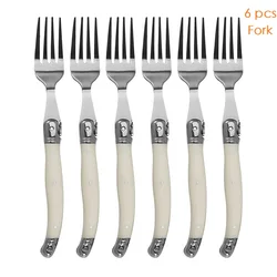 6Pcs Laguiole Ivory Silverware Steak Knives Forks Dinner Spoons Teaspoon Set Stainless Steel Cutlery Korean Tableware Home