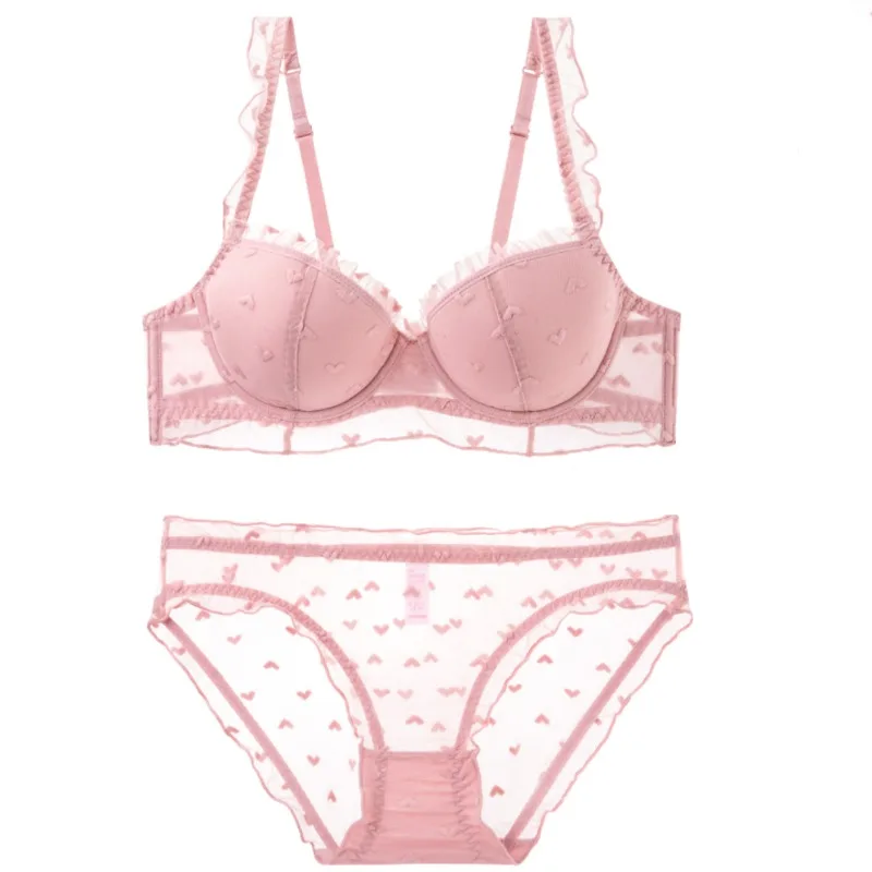 MOYISU Dünne, weiche Bügel, Anti-Durchhängen, große Brüste, zeigen kleine Text-BH-Set, Fett mm, große Größe, D-Cup, Spitze, sexy Unterwäsche für Damen