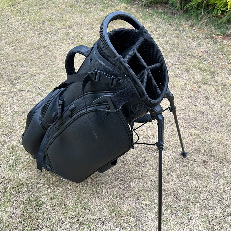 Hot Sale Black PU Leather Golf Bag Custom Logo Stand Attachment Portable Embroidery Golf Stand Bag For Men