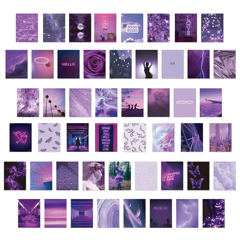 50PCS Purple Literature and Art Landscape Waterproof Graffiti Stickers for Helmet Bicycle Hand Account Pencil Case Decals view 3