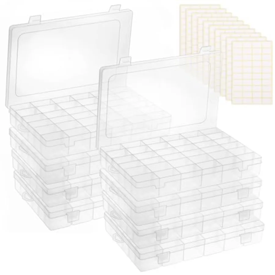 

8 Pack 36 Grids Clear Plastic Storage Boxes with Adjustable Dividers for Beads Jewelry DIY Crafts Organization Screw and Hardwa
