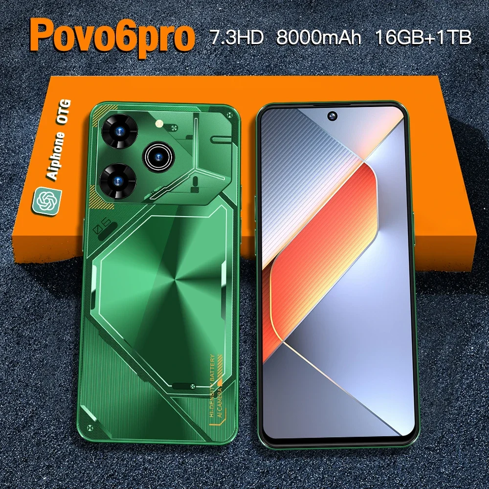 

New Pova 6 Pro Global Version Smartphone Dimensity 7.3HD 16G+1TB 8000mAh 50+108MP 4G/5G Network Cellphone Android Mobile Phone