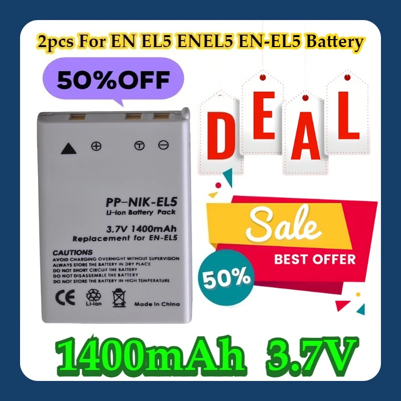 

2pcs For EN EL5 1400mAh ENEL5 EN-EL5 Battery