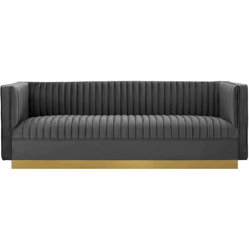 Sanguine Vintage Glamour Channel Tufted Performance Velvet Upholstered Sofa in