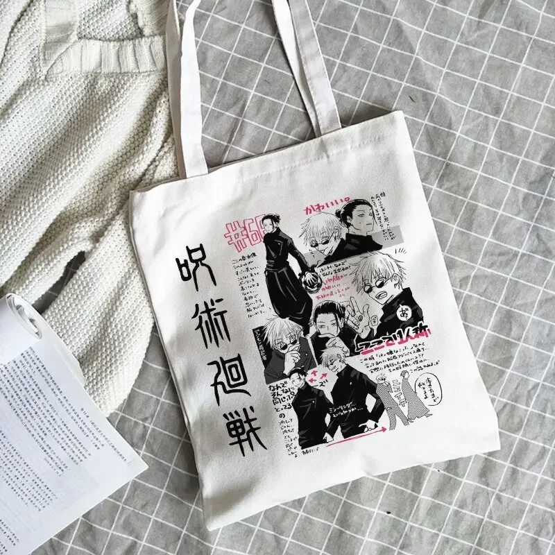 Women Bag Jujutsu Kaisen Canvas Bag Japanese Anime Women Shoulder Bag Ins Harajuku Large Capacity Vintage Cartoon Shopper Bags