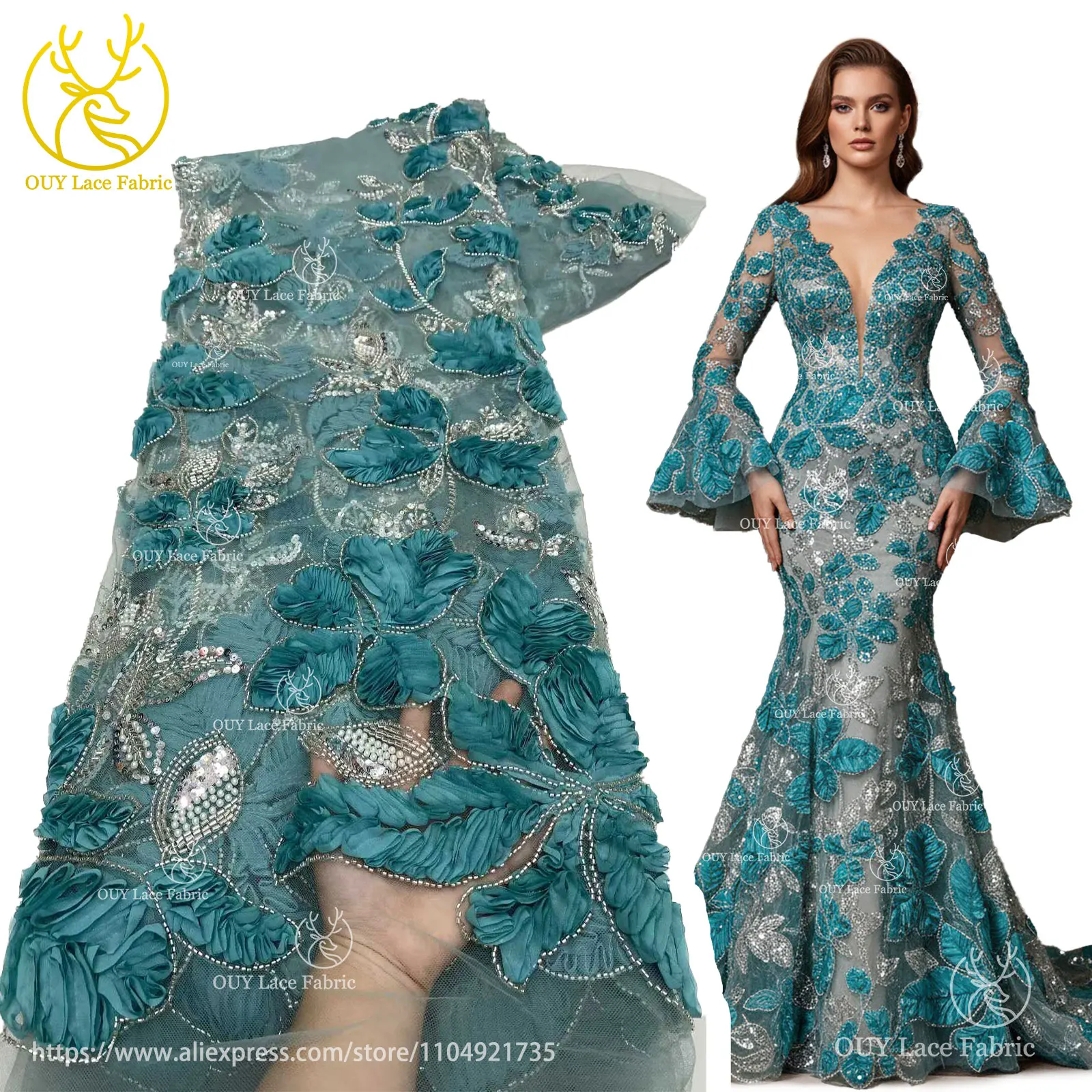 

Новейшая 3D цветочная африканская кружевная ткань с бисером, 2024, роскошная французская нигерийская кружевная ткань с блестками, женское праздничное свадебное платье, шитье