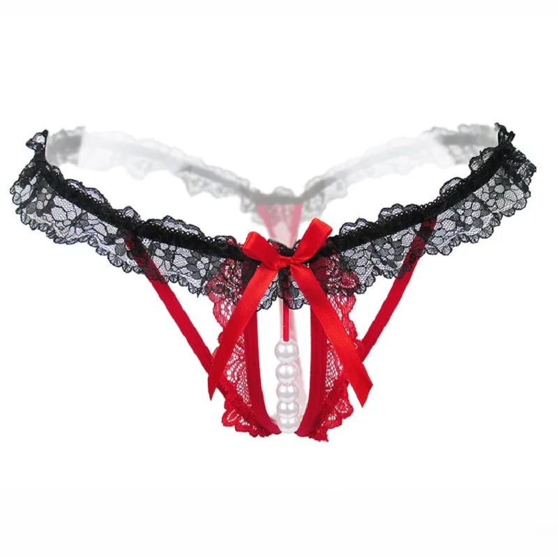 T Panties Female Underwear Lace Seamless Thongs Women\'s Pants Sexy Pearl Erotic Women Crotchless
