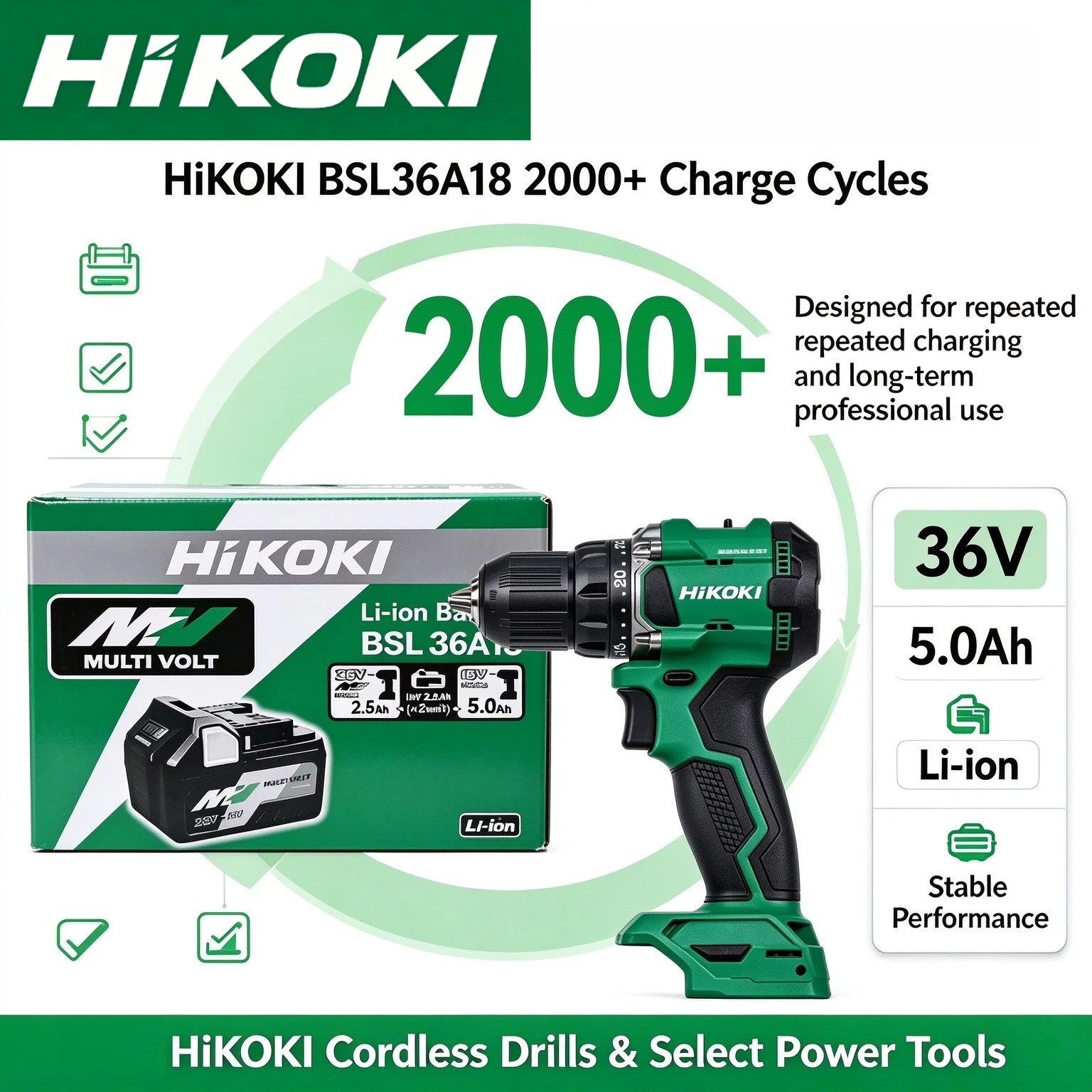 Original HiKOKI BSL36A18 MultiVolt 18V/36V 5.0Ah Li-ion Battery for Hitachi Metabo HPT Cordless Drill Grinder Saw Power Tools
