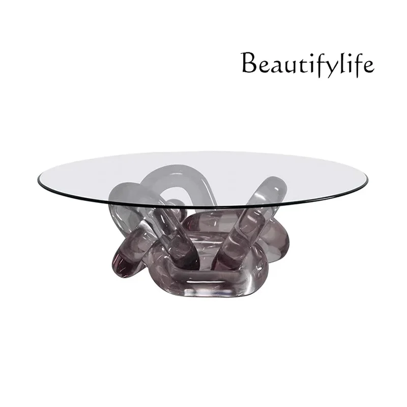 N40 Modern resin transparent round tea table villa coffee table crystal tempered glass coffee table