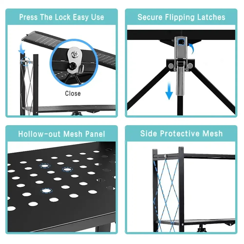 Unit Rak Penyimpanan 5 Tingkat, Rak Logam 27.9"x13.4"x62.5, Rak Penyimpanan Lipat dengan Roda, Rak Garasi, Rak Penyimpanan Logam