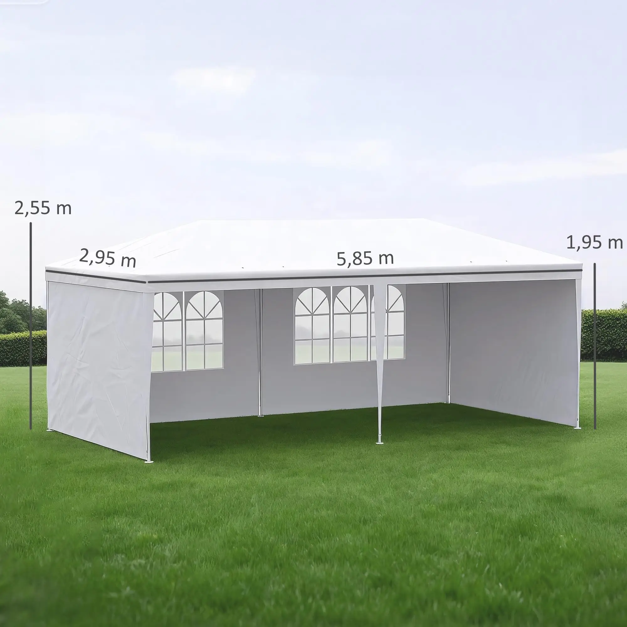 Gazebo de Jardín Outsunny de 6x3m con Paredes Extraíbles, 2 Ventanas, Estructura de Acero, Blanco