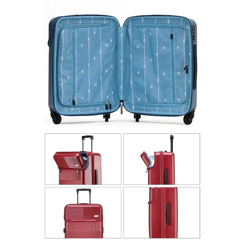 Trolley Case com rodas para laptop, mala de rolamento para homens e mulheres, abertura frontal, mala de embarque, novo, PC, 20 polegadas, 24 polegadas