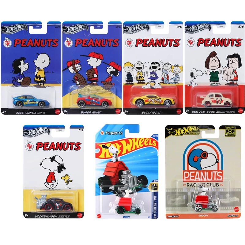 Hot Wheels-coches originales Peanuts Racing Club, juguetes de Snoopy para niños, modelos de vehículos fundidos a presión, regalo de cumpleaños, 1/64