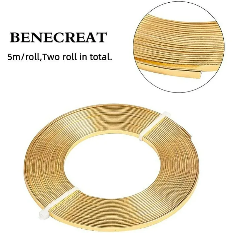 10m (33FT) 3mm Wide Gold Aluminum Flat Wire Anodized Flat Artistic Wire for Jewelry Craft Beading Making 5m/Roll