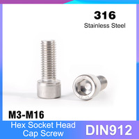 M3 M4 M5 M6 M8 M10 M12 M14 M16 DIN912 A4-70 316 Stainless Steel Hexagon Hex Socket Head Cap Allen Bolt Screw