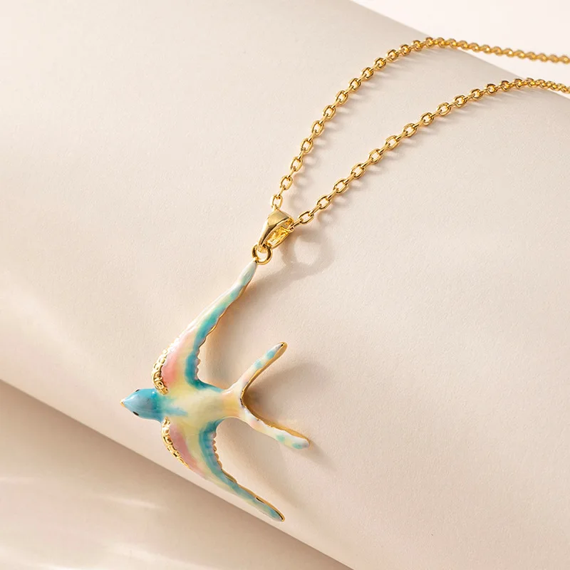 الفرنسية الأنيقة الأزياء المينا يقطر النفط الحلو ولطيف الملونة ابتلاع خرافة الرياح قلادة المتخصصة شخصية الترقوة #1