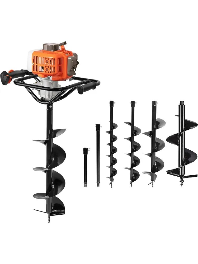 54cc Post Hole Digger Gas Powered 2 Cycle Earth Auger, 5-Year Warranty Gear Box, 4 Drill Bits 4