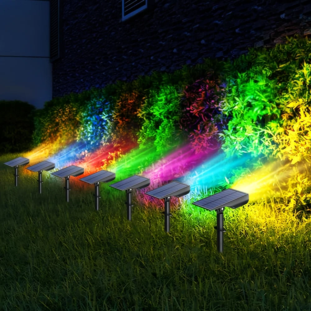 2/9 LED Außen-Solarleuchten Solar-Spotlights Landschaftsstrahler 270° ° Verstellbare Gartendekoration Warmweiße RGB-LED-Lampe