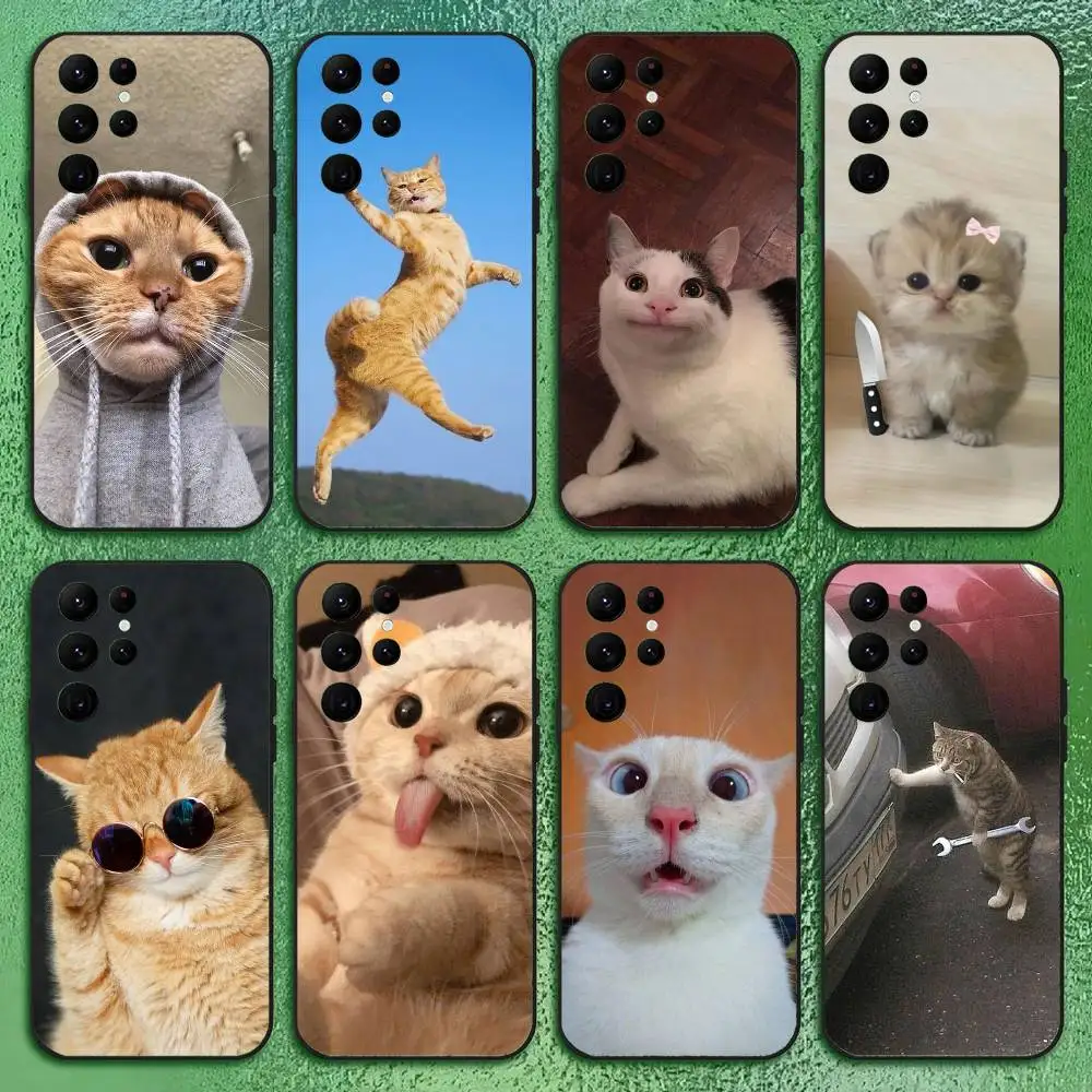 

Cute Pet Cat Funny Meme Phone Case For Samsung S Series s21 s22 s23 s24 s25 FE Plus Classic versatile black soft shell