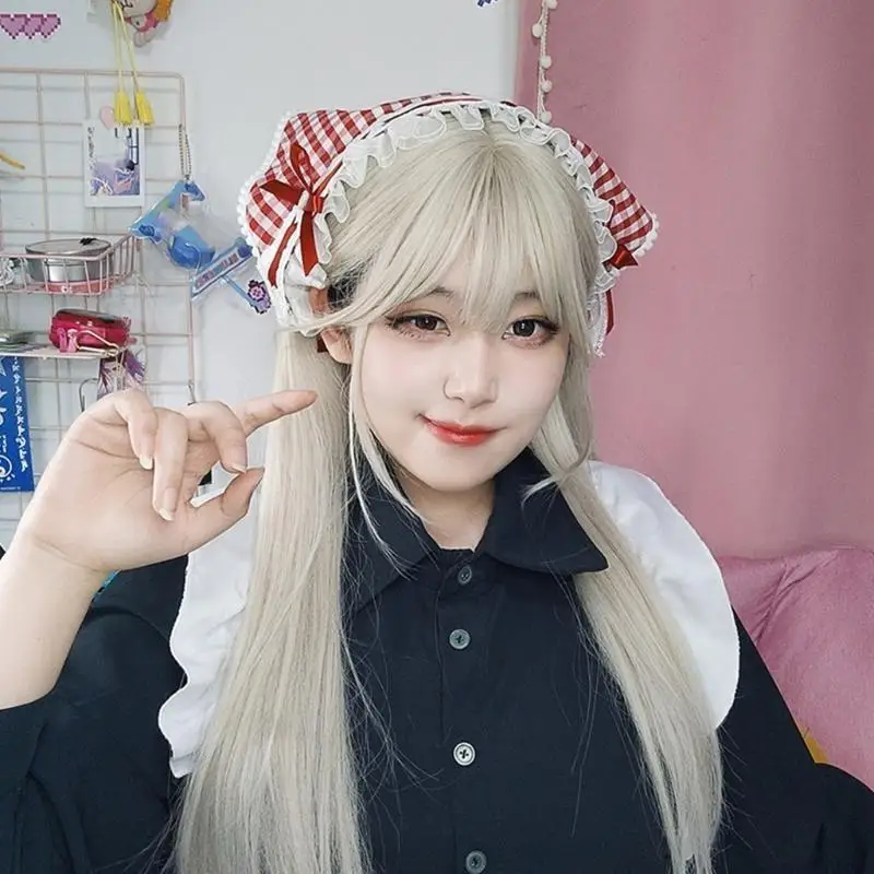 

652F Hair Scarf Heart Bandana Head Wrap Checkered Pattern Lace Cottagecore for Adults Creative Elegant Headwear Trendsetting