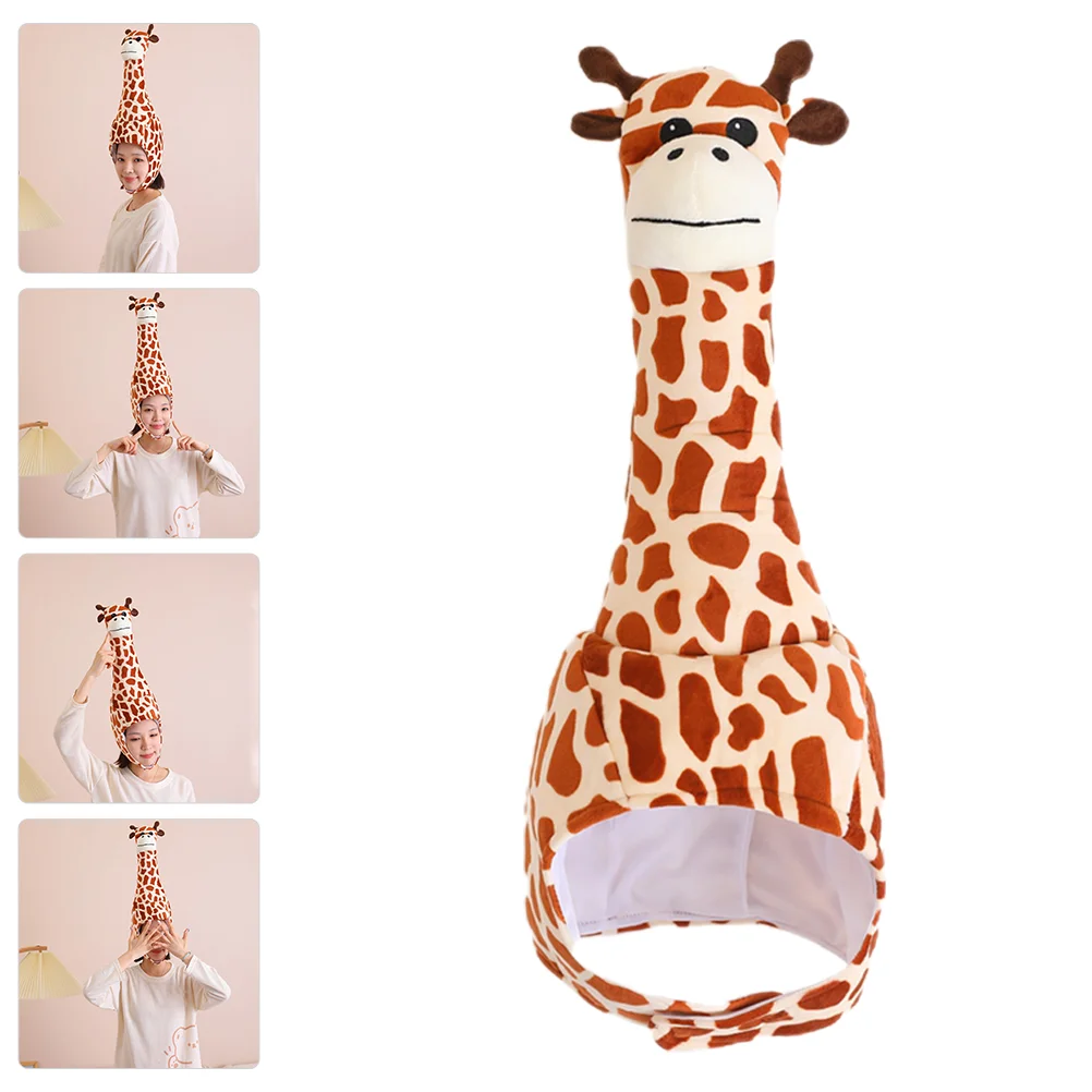 

Giraffe Hood Party Costume Hat Plush Cartoon Animals Headgear Shape Headwear Toy Funny