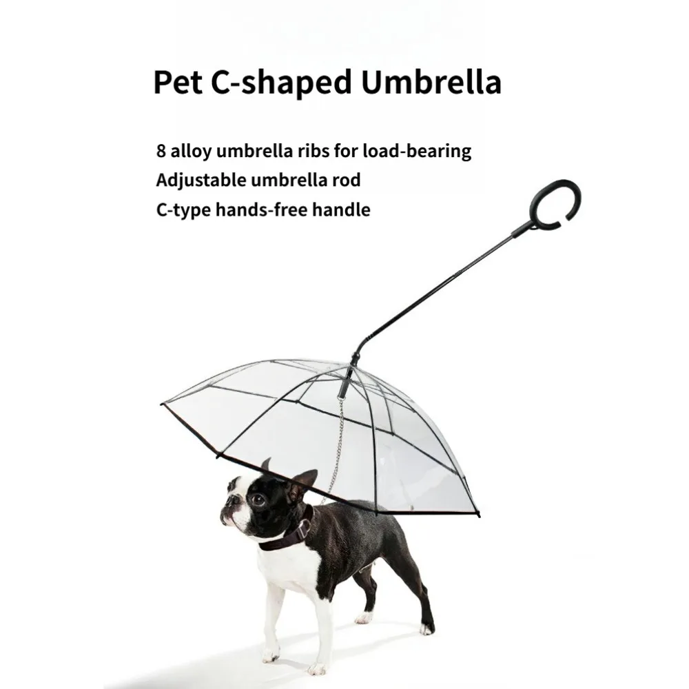 

Transparent pet umbrella Dog C-type umbrella Pet products Adjustable dog walking leash on rainy days