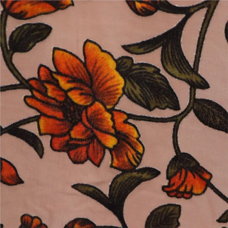 

Woven velvet brocade viscose printed rose-patterned and burned fabric sleeping dress cheongsam embroidered