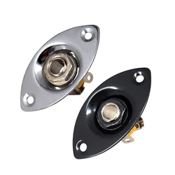1 Stuks Ovale Ingesprongen Jack Uitgang Plaat Jackplate En Socket Voor Mono Elektrische Gitaar, Zilver/Zwart