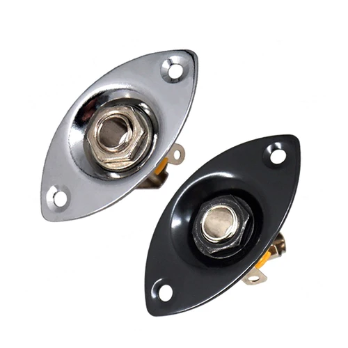 Placa de salida de conector con sangría ovalada, conector y enchufe para guitarra eléctrica Mono, plateado/negro, 1 Uds.