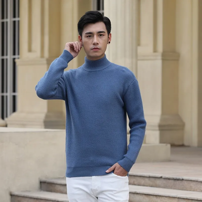 

Мужской свитер на осень-зиму с высоким воротником, свободный вязаный свитер, универсальный, удобный, дышащий