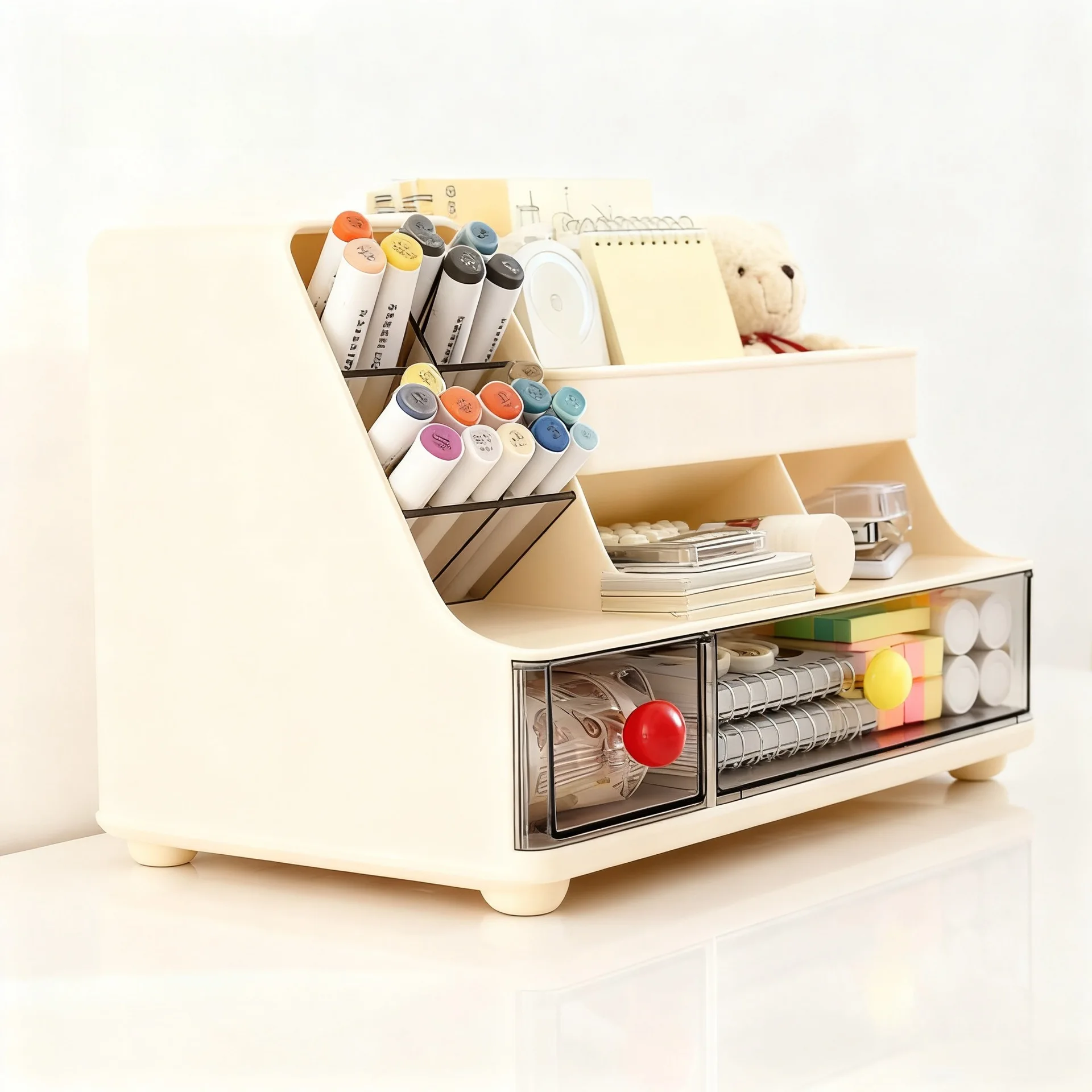 صندوق تخزين مكتبي صندوق فرز الحطام المكتبي نوع الدرج القرطاسية سعة كبيرة متعددة الوظائف قطري إدراج حامل قلم #4