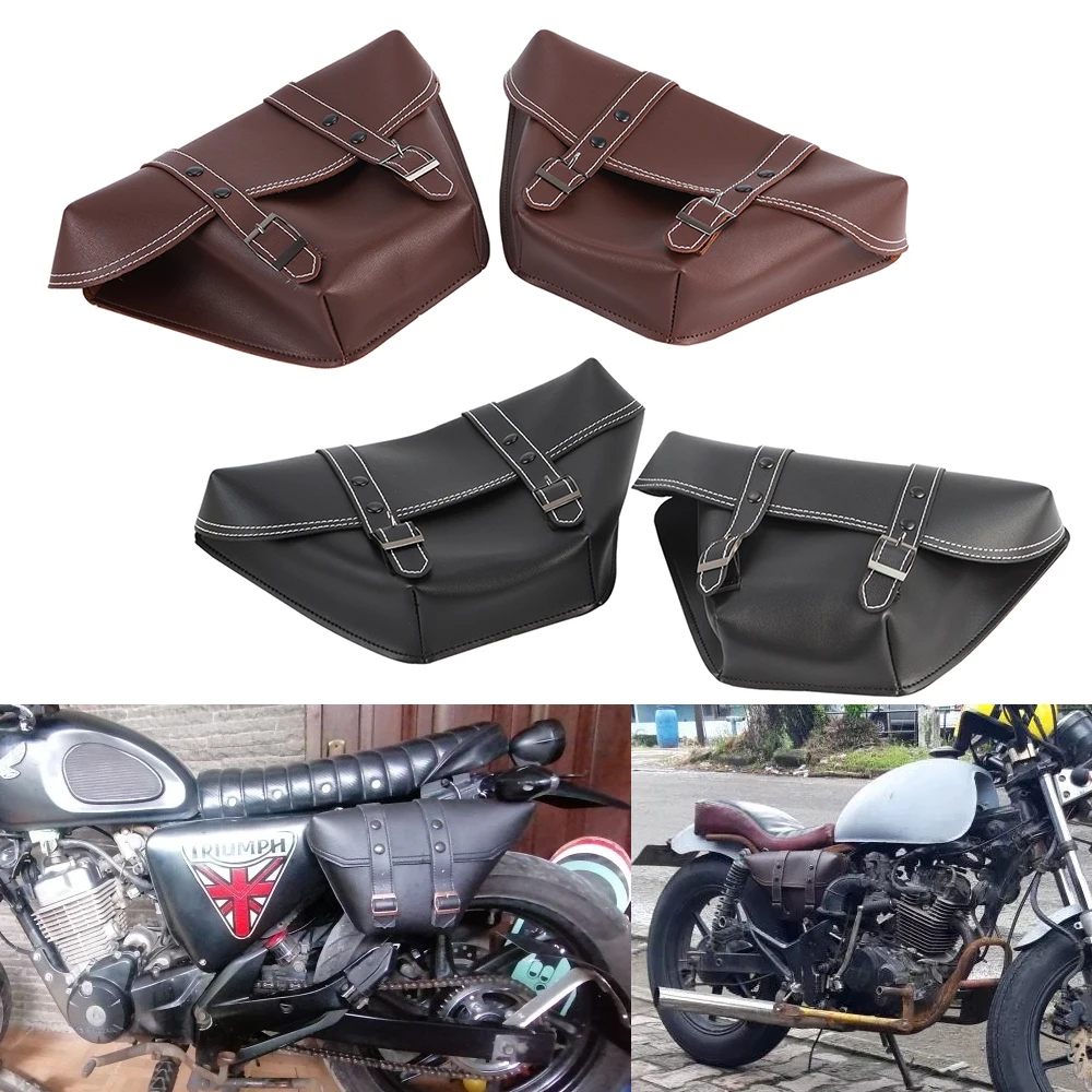 

1 Pair Motorcycle Side Saddle Bag PU Leather Classic Motorbike Tool Saddlebag For Universal Cafe Racer Honda CB Custom Japstyle