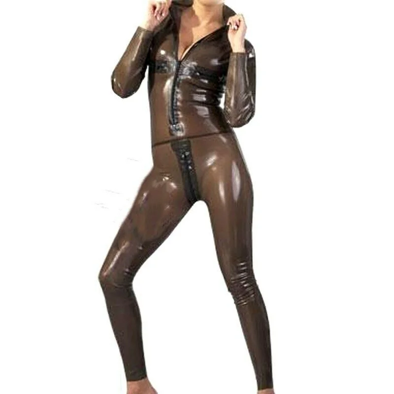 

handmade Latex 100% Rubber Catsuit Sexy Tights Shiny Somke Gray/Black Zipper Suit S-XXL