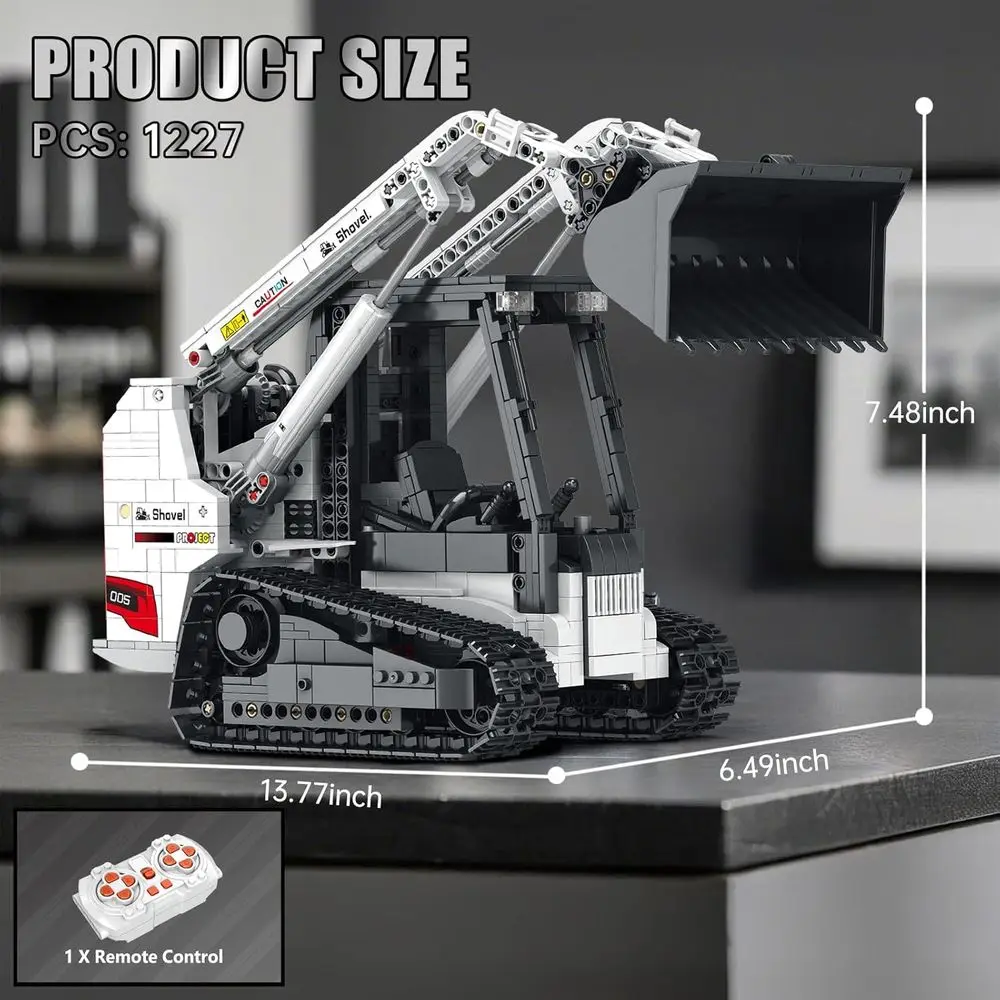 Set di blocchi da costruzione per minipala Bobcat con telecomando, multiplayer da 2,4 GHz, 1227 pezzi, ideale per bambini e collezionisti