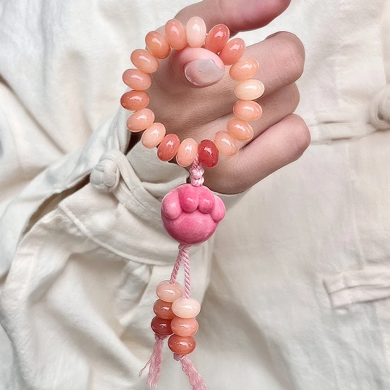 Natural Pink Ivory Fruit Paw Small Hand-Twisted Bodhi Beads, Cute Jewelry Girls