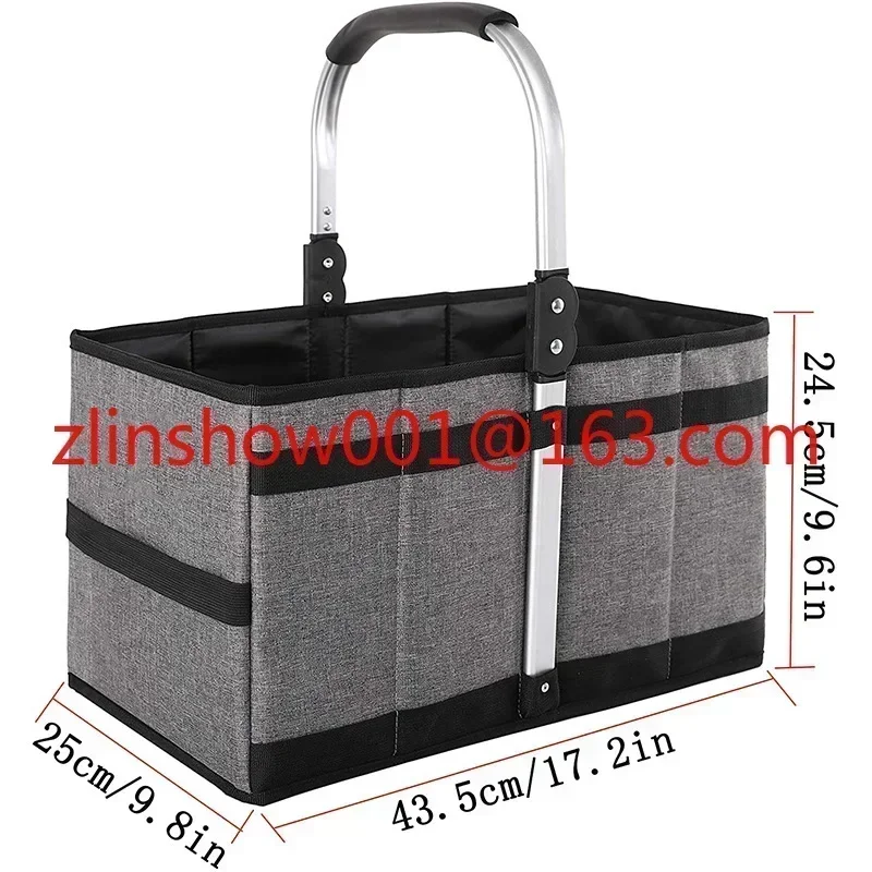 Foldable Picnic Basket 600D Oxford Cloth Waterproof Tote Bags For Outdoor Camping Food Carry Box Portable Shopping Basket