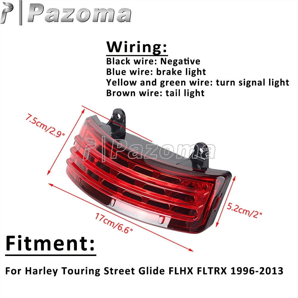 For Harley Street Glide FLHX FLTRX Red Lens Mtorcycle Rear Tri-Bar Fender Tip Taillight Led Trim Bar Turn Signal Light Tail Lamp