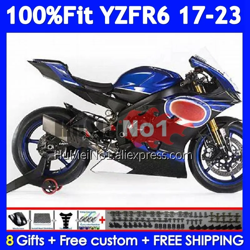 Body For YAMAHA YZF R6 YZF600 YZFR6 17 18 19 20 21 22 23 360No.8 YZF-R6 2017 2018 2019 2020 2021 2022 2023 Blue black Fairing