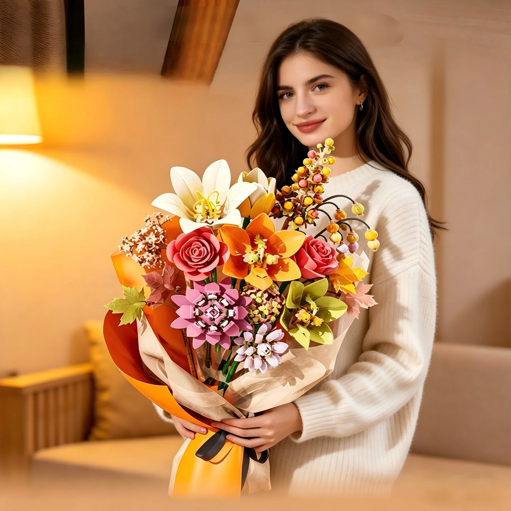 

City Artificial Flower Bouquet DIY Building Blocks Set MOC 3D Eternal Flower Model Bricks Home Decor Adults Valentine's Day Gift