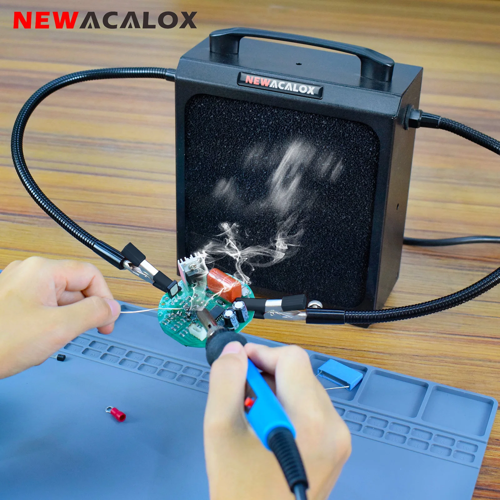 NEWACALOX Welding Maintenance Smoke Exhaust Fan 110-220V Solder Smoker Absorber Remover Fan with 2pcs Metal Flexible Arm