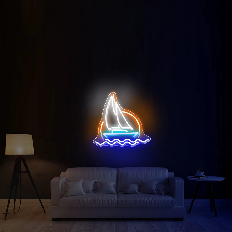 La lámpara de neón con forma de barco es adecuada para la decoración de la lámpara de neón LED de cumpleaños de la fiesta de la habitación del dormitorio crea la atmósfera