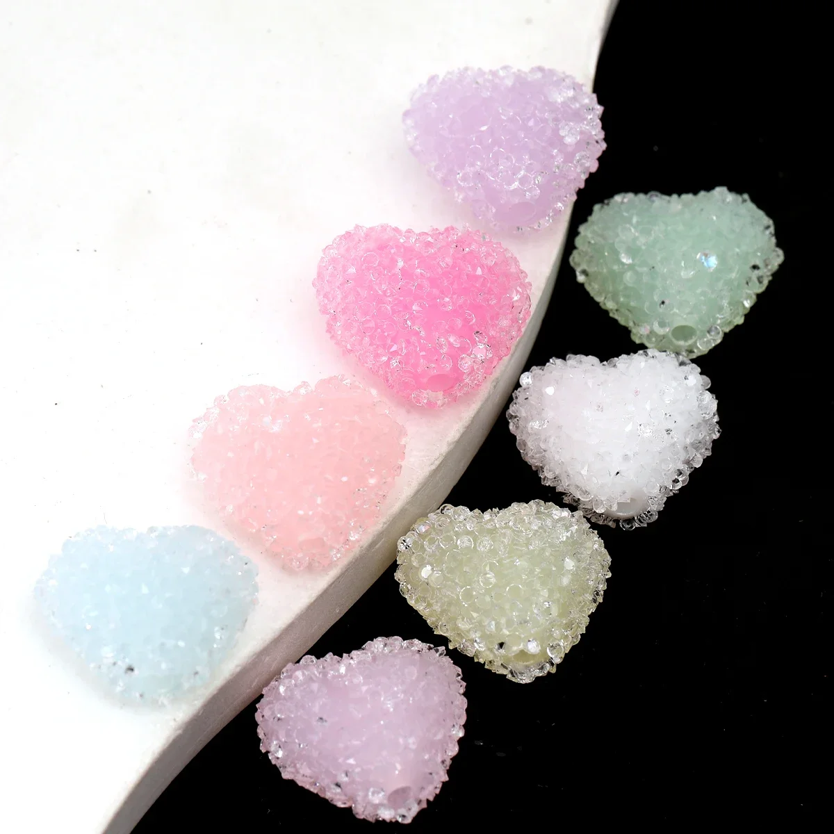7pcs Random Color 2×1.8cm Rhinestone Grain Heart Acrylic Beads DIY Handmade Bracelet Jewelry Craft Supplies
