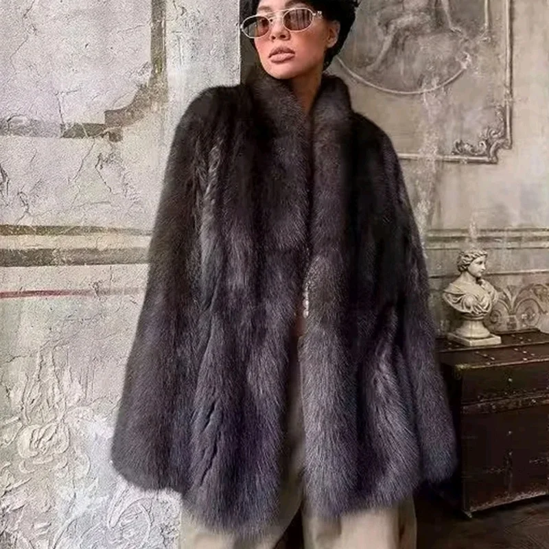 겨울 신상 여성용 심플 따뜻한 롱 코트 버튼 장식 인조 퍼 효과 중간 길이 외투 폴리에스터 섬유 코트