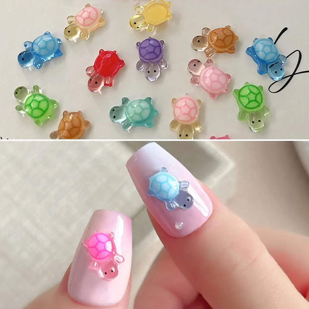 20pcs Colourful Little Turtle Nail Art Charm 3D Mini Turtle Mixed Color Nail Decor Parts DIY Kawaii Cute Style Nail Accessories