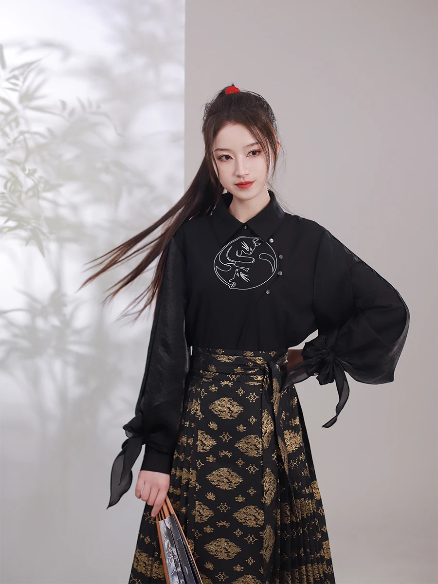 

Original Design Long Sve Embroidered Casual irt Men's Hanfu Sle Polyester Fiber Breathable Comfortable Spring Autumn