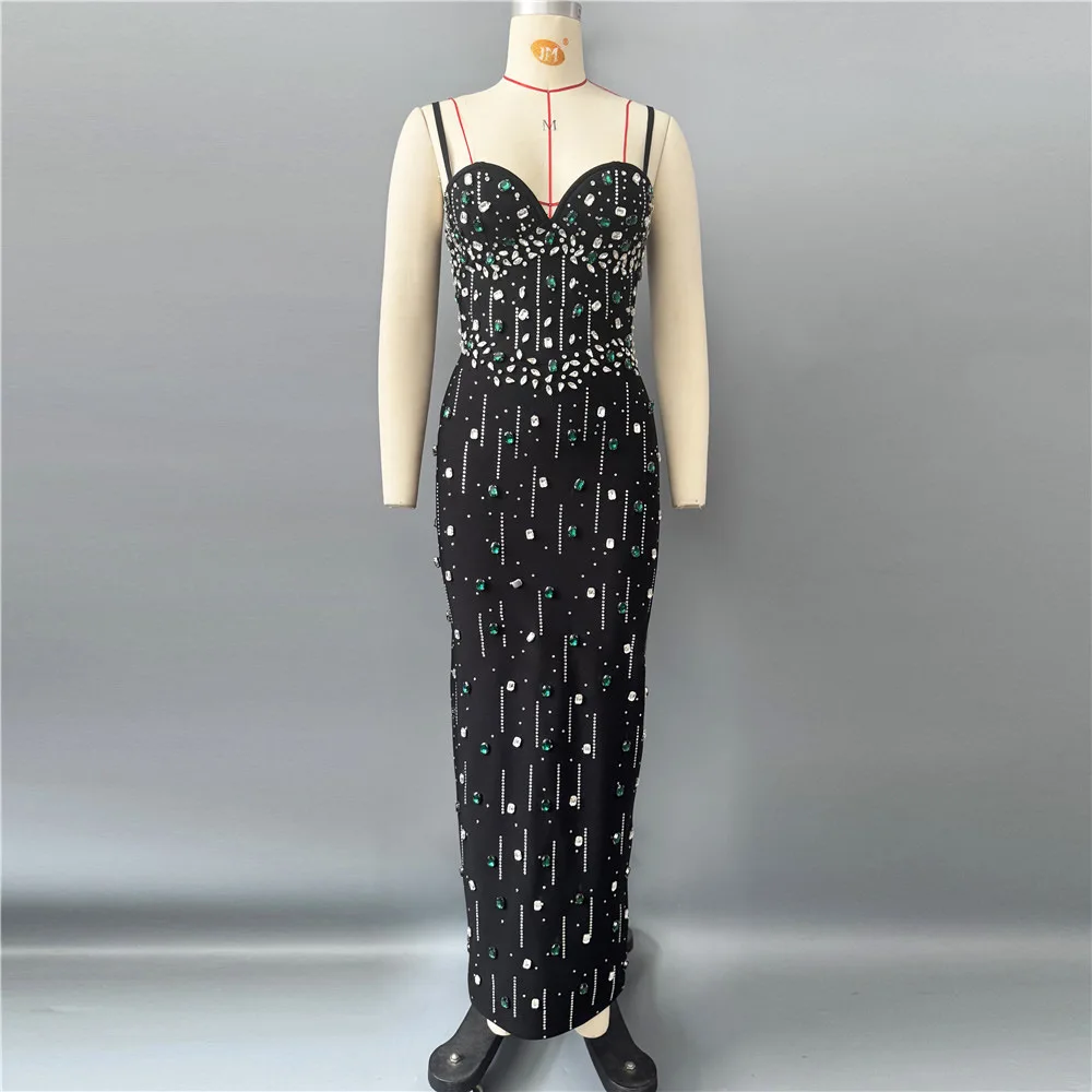 New sexy noblewoman camisole rhinestone bandage dress, banquet party temperament evening dress, socialite mid length dress