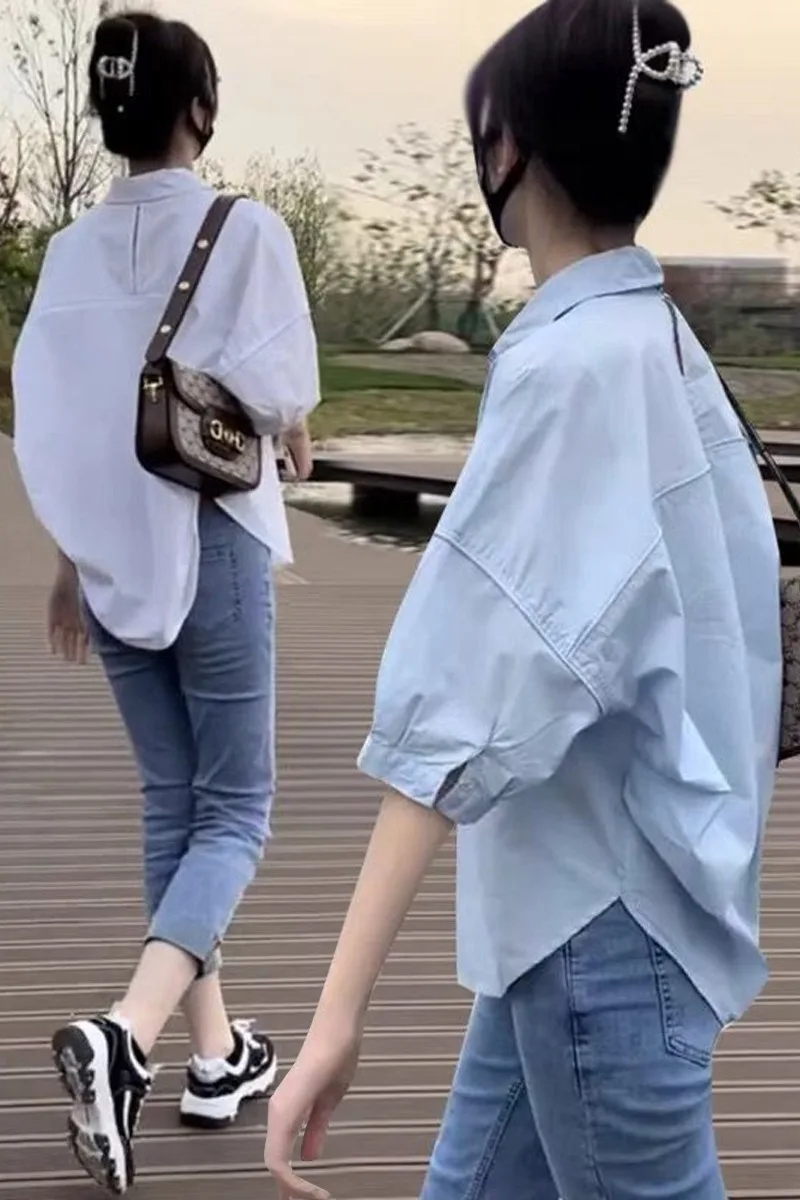 

White Short Sleeve Shirt Women Summer Half Sleeve Design Sensation Beautiful Small Shirt Fashionable Top for Young Women