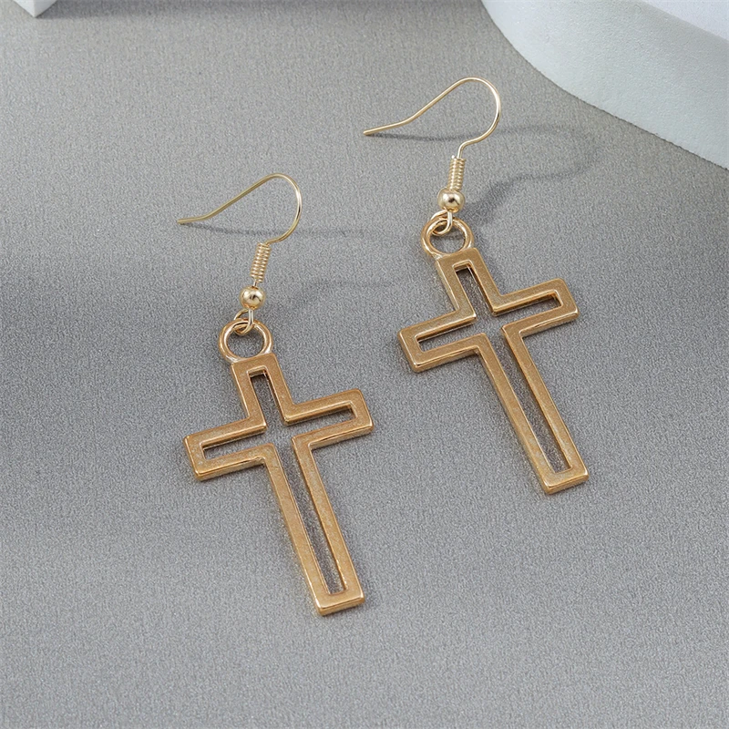 Punk Gothic Übertriebene Lange Metall Kreuz Tropfen Ohrringe für Frauen Mädchen Party Urlaub Schmuck Zubehör – Detail 15